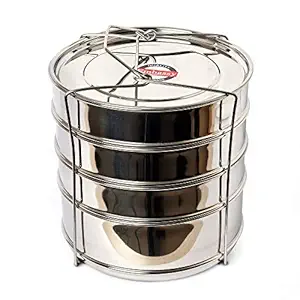 Embassy SS Cooker Separator P12 Suitable for 12 litres Pigeon Outer Lid Pressure Cookers (4 Containers with Lifter, Stainless Steel)