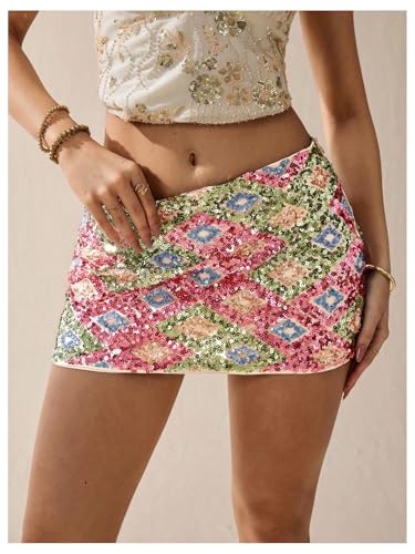 SHENHE Women's Sequin Mini Skirt Y2K Going Out Glitter High Waist Bodycon Club Short Skirts4
