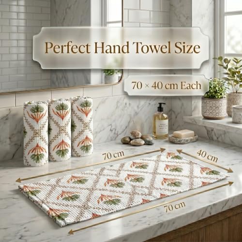 Image of Mafatlal Madhuban Festive Towel Set for Gifting | 250 GSM | 4 Textured Waffle Hand Towels 76 x 38 cm | Bathing, Body Cleansing & Gentle Scrubbing Towels | Teal Green