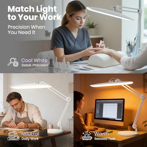 Image of Neatfi XL 2200 Lumens 20W LED Desk Lamp with Clamp - Adjustable Color Temperature | 4-Level Dimmable Light | Home Office, Crafts & Workbench | 20-Inch Wide Head (White, CCT with Base)
