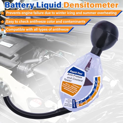 Image of Antifreeze Coolant Tester, Coolant Test Strips, C and F Display Dial Type Antifreeze Tester Automotive, 6 /12 /24V Car Battery Liquid Densitometer for Ethylene Glycol Coolant