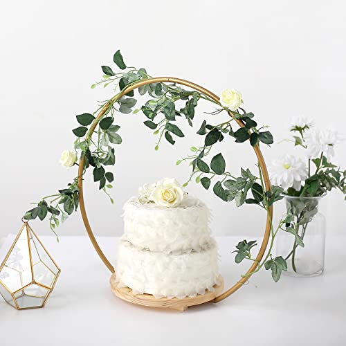 Balsa Circle CAKE_STND_HOPRD01_S_GOLD@001 Gold 20-Inch Geometric Round Wood With Metal Arch Cake Display Stand Wedding Party Events Reception Decorations Supplies thumb #3
