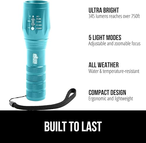 Miniatura 2 de Gorilla Grip Paquete de 2 linternas tácticas LED de mano, altos lúmenes, ultra brillantes, 5 modos, resistente al agua de larga duración, linternas