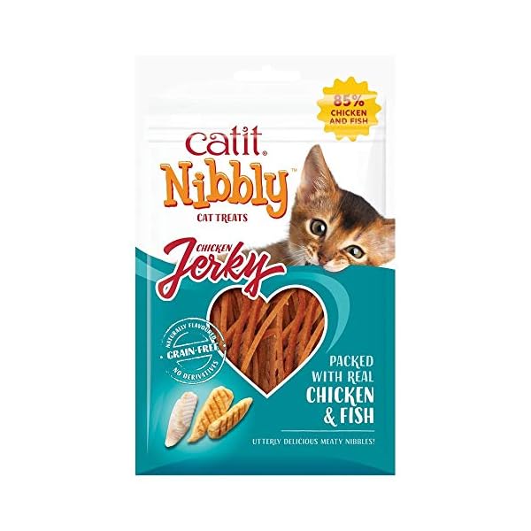Catit Nibbly Jerky Cat Treats, Chicken & Fish Recipe – Grain-Free Cat Treat White 1.06 Ounce (Pack of 1)