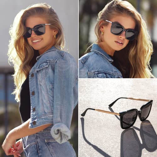WearMe Pro - Square Oversized Metal Frame Fashion Style Women Polarized Sunglasses4