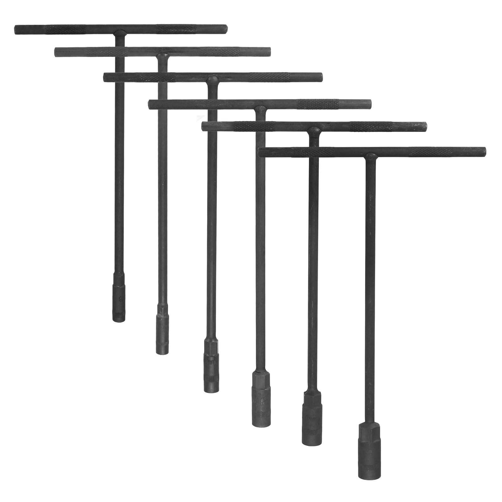 6pcs T-Handle Wrench Socket 6/8/10/12/13/14mm Metric High Carbon Steel 6-Point Spanner Socket with Long Reach for Motorcycle Bicycle Car Repair, Gray-Black