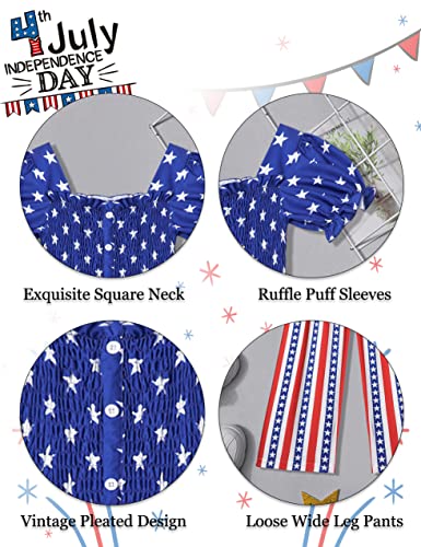 Agapeng 4Th Of July Toddler Girl Outfit Ruffle Short Sleeve Square Collar Romper American Flag Wide Leg Jumpsuit Girls 4Th Of July Outfit 7-8T #TOP4