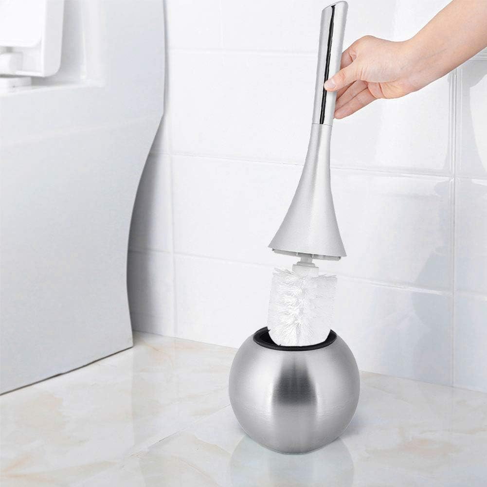 Yctze Chic and Stylish Toilet Brush with Holder, Stainless Steel Base, for Bathroom, Adorable and Functional (Silver)