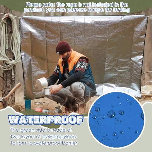Image of Kingdder 2 Pcs Heavy Duty Emergency Blankets for Survival Camping Blanket Insulated Tarp 60 x 82 Inches Outdoor Waterproof Thermal Reflective Tarp Tent Insulation for Camp Hiking Picnic