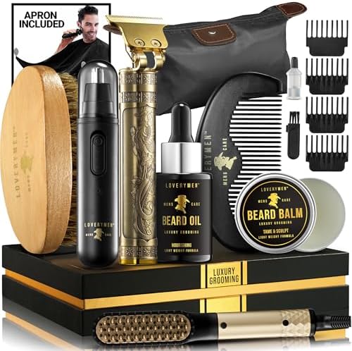 Grooming Beard Kit, Fathers Day Gift Ideas for Husband, Dad Gifts for Fathers Day, Beard Trimmer, Nose Hair Trimmer, Hair Straightener Brush, Oil, Balm & More, 15pc Men Care Kit, Gifts for Men.