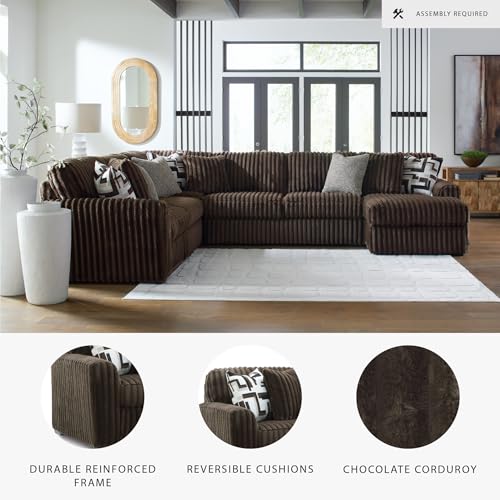 Image of Signature Design by Ashley Midnight‑Madness Sectionals, 4‑Piece Jumbo Corduroy Living Room Seating with Chaise, Plush Cushions for Comfort, 121 inch W x 151 inch D x 40 inch H