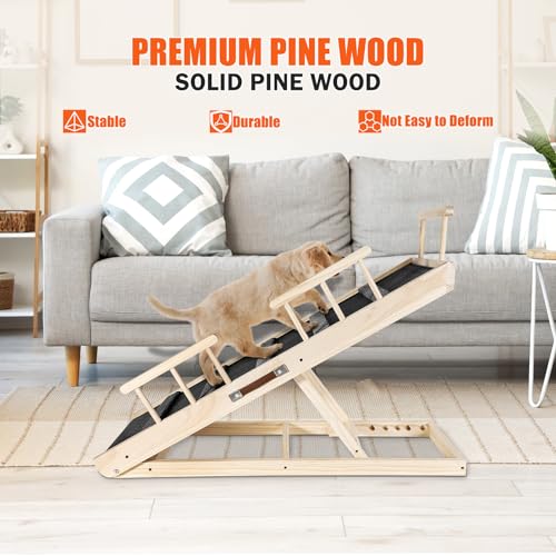 Umtiti Vielseitige Holzklappbare tragbare Haustierrampe, geeignet für Katzen und Hunde in Allen Größen, 110 cm Lange Rampe mit Verstellbarer Höhe von 12 bis 23,4.Dog Ramps-110ZT,DE