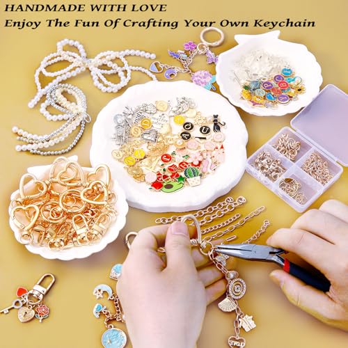 Image of Wurosi 544Pcs Charms Lip Gloss Keychain Making Kit, Bag Charm Kits with Key Chain Hooks, Charms, Chains, Jump Rings, Lobster Clasps, Plier, Gift Bags & Tools, DIY Craft Supplies