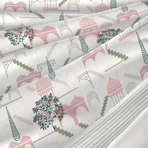 Image of Trident King Size Bedsheet Cotton | Road to Jaipur Collection | 100% Cotton Bedsheet for Double Bed Cotton | 1 King Size Bedsheet with 2 Pillow Covers | Superior Softness | 210 Thread Count-Noor Pink