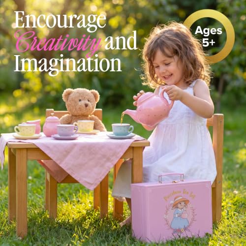 Image of Giggle & Honey Porcelain Tea Party Set for Girls, Pastel Tea Set for Toddlers with Teapot and Cups, Kids Teacup Sets for Little Girl with Carry Case, Birthday Gifts for Girls 3, 4, 5, 6, 7, 8 Years