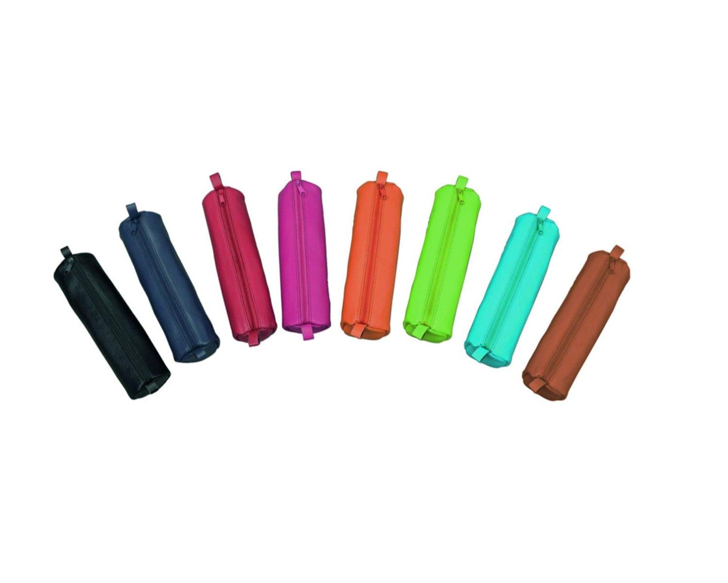 JSA Alassio 43139 - piórnik z prawdziwej skóry, etui na długopisy niebieskie, skrobak ok. 21 x 6 cm, piórnik okrągły, etui na przybory piśmiennicze, leniwnik z zamkiem błyskawicznym