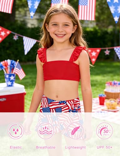 Image of ALISISTER Girls Swimsuit 3 Piece Bathing Suits Summer Bikini Tankini Sets with Cover Up Skirt for 4-12 Years