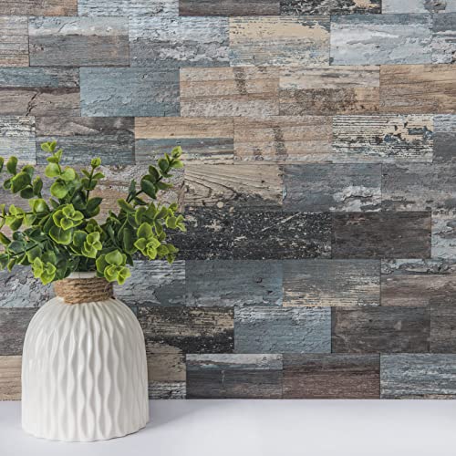 Image of Art3d PVC Peel and Stick Backsplash Wall Tile, 10-Pack, Spruce Grey Rustic