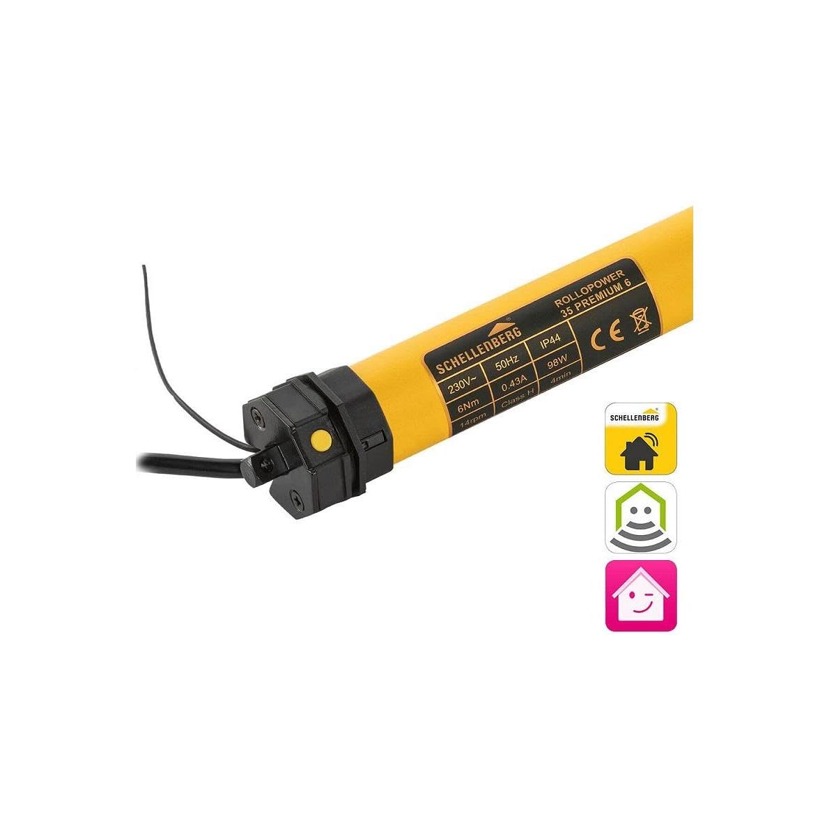 Schellenberg Silnik do rolet 21106 z radiową nową generacją, 6 Nm, do 4 m², do wałów rolety 40 mm 868,4 MHz, inteligentne sterowanie m.in. z Alexa i Google Home, żółty