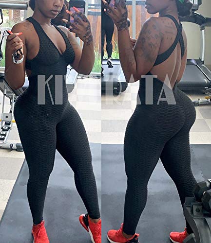 Kiwi Rata Womens Butt Lift Blackless Workout Yoga Jumpsuit Sleeveless Bandage Fitness Sport Gym Romper Playsuit #TOP6