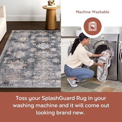 nuLOOM 5' x 8' Machine Washable Area Rug with Waterproof Spill Proof Surface, Non Slip Backing and Stain Resistant for Living Room, Bedroom, Kitchen, Dining Room, Philomena Charcoal
