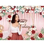 Pink Happy Birthday Banner Backdrop for Women Girls 7x5ft Floral Happy Birthday Banner Pink 30th 40th 50th Milestone Party Decorations Photography Background 82x59 inch（Polyester） - Image 2