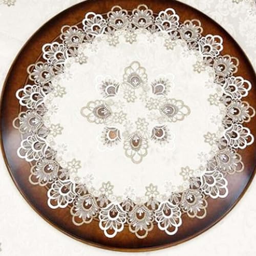 Oceanlend Napperon rond brodé en dentelle avec motif floral, résistant à la poussière, nappe de table en dentelle florale pour la maison, les festivals, la décoration de la maison (XL)