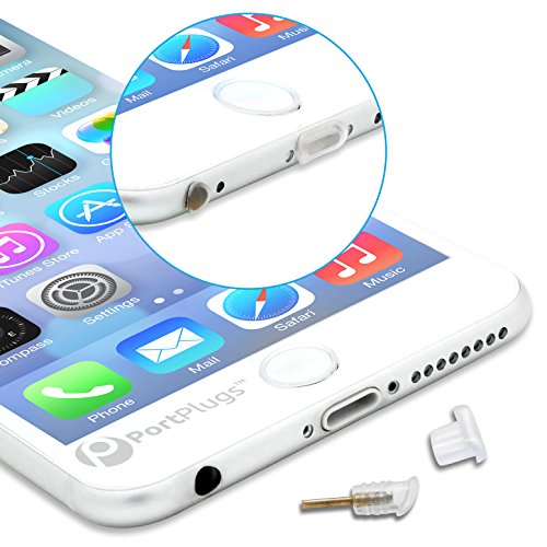 PortPlugs Dust Plugs (5 Pairs) - Compatible iPhone 5, SE, 6, 6s, 6s, 6 Plus - Headphone Jack Plugs with Sim Tool – includes Cleaning Brush (Clear)