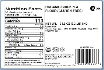 Yupik Organic Chickpea Flour, 2.2 lb (35.2 oz), Garbanzo Beans Flour, Finely Ground from Whole Chickpeas, Non-GMO, Gluten-Free, Vegan, Kosher, USDA Certified, Great for Baking, Cooking & Batters