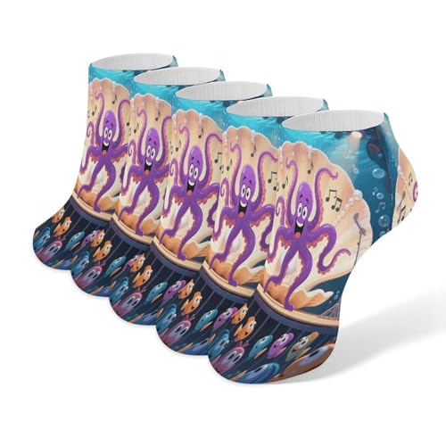 VstaDank Octopus Cartoon Ankle Socks 5 Pairs Fashion Invisible Low Cut Sock for Adult Casual Short Sock Soft Cozy No Show Socks