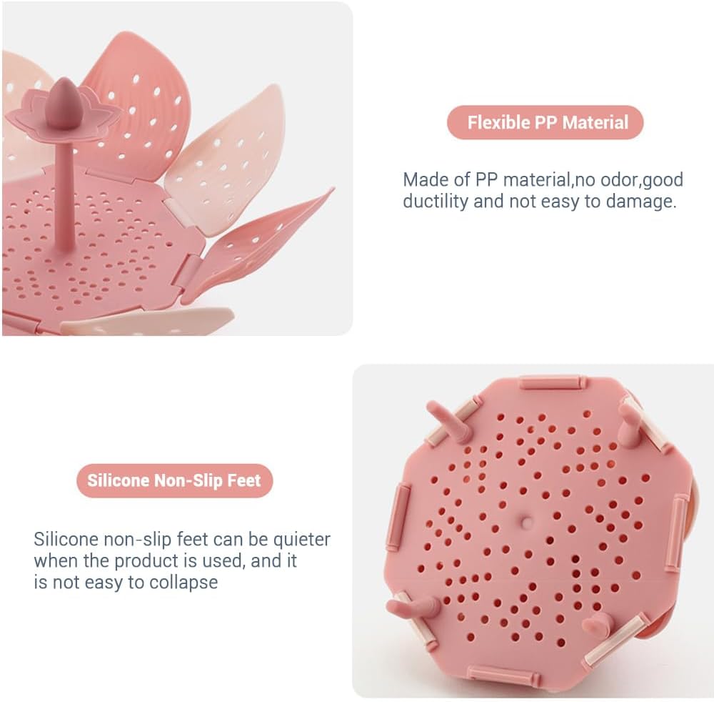 2 Pcs Vegetable Steamer Basket,Folding Expandable Steamers with Silicone Insulated Handle, Steamer Basket for Pot (pink)