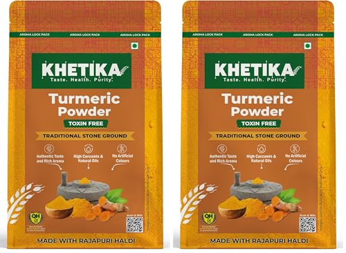 Image of Khetika Turmeric Powder 400g | Toxin Free Haldi | Traditional Stone Ground | High Curcumin & Natural Oils | No Artificial Colours | Authentic Taste & Aroma (Pack of 2)