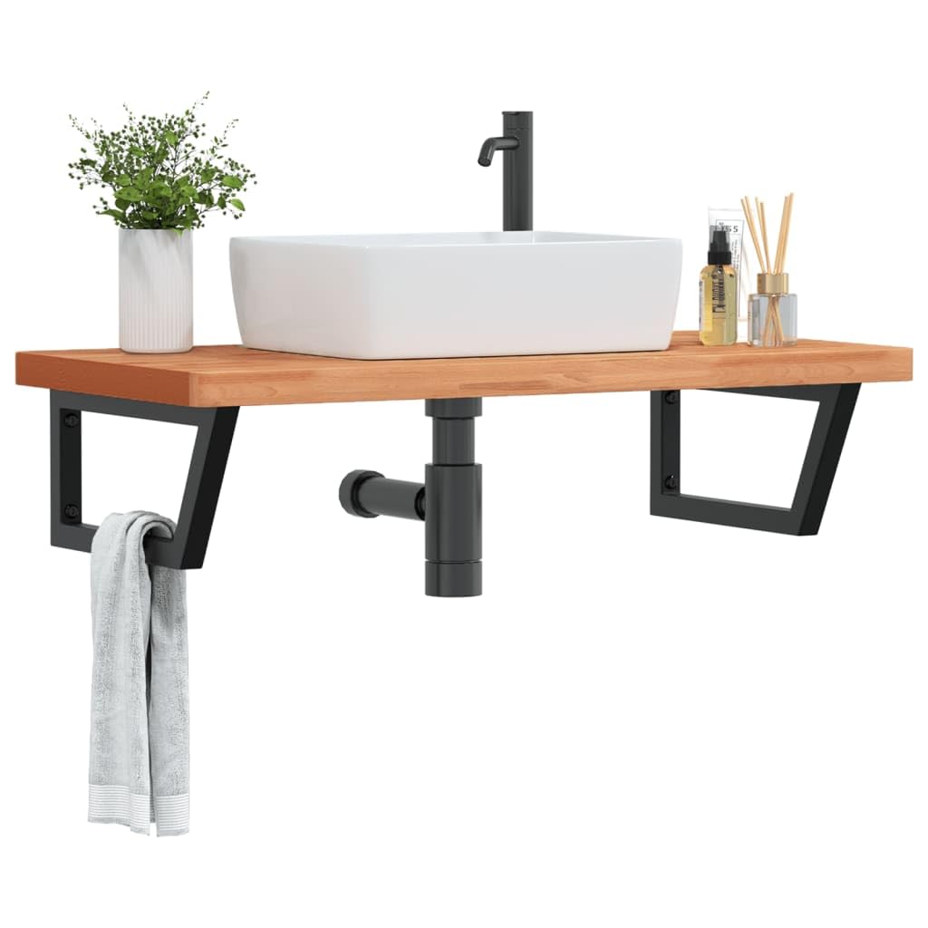 Étagère de lavabo bois et acier pour WC d'invités, aménagement suspendu peu encombrant