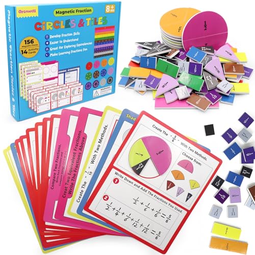 Oranwell Magnetic Fraction Tiles & Fraction Circles Activity Set, Math Fraction Manipulatives for Elementary School, Magnetic Fraction Strips Bars Learning Math Games Teaching Tools for Kids Students