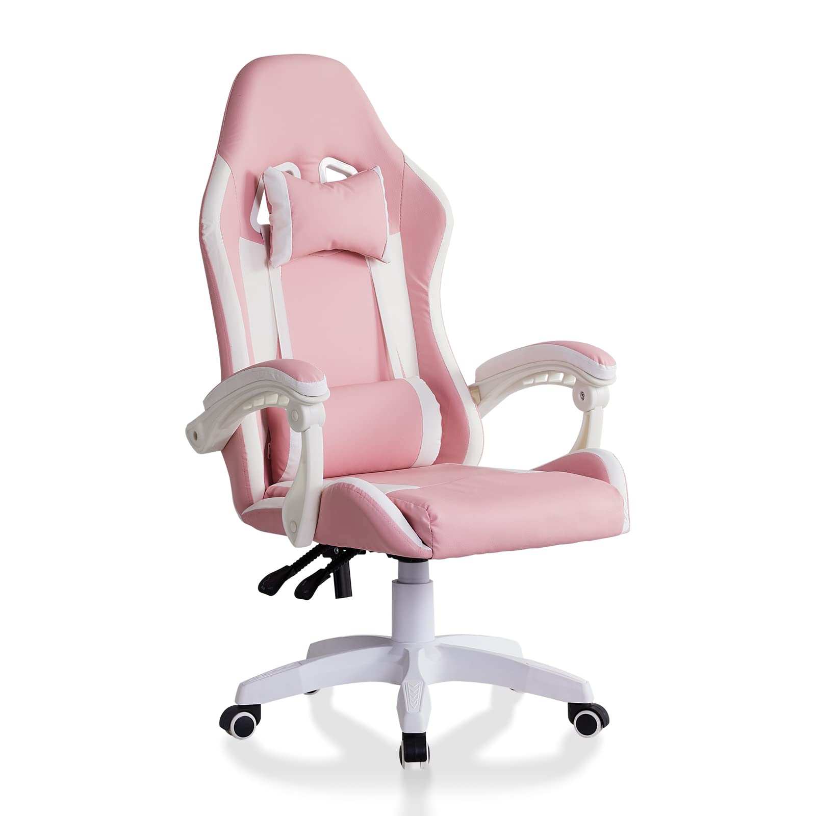 Silla para Juegos de Piel sintética con Ajuste de inclinación Cojín de Soporte Lumbar Reposacabezas Silla de Oficina ejecutiva ergonómica Rosa