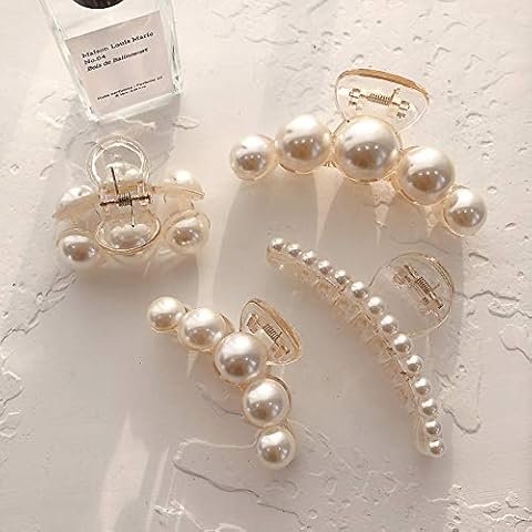 Agirlvct Pearl Hair Clips for Women Girl, Large Small Hair Claw Clip Strong Hold,Big Banana Jaw Clip Barrettes Nonslip,Birthday Christmas New Year Gift for Thick Thin Curly Hair(4 Size) Cover
