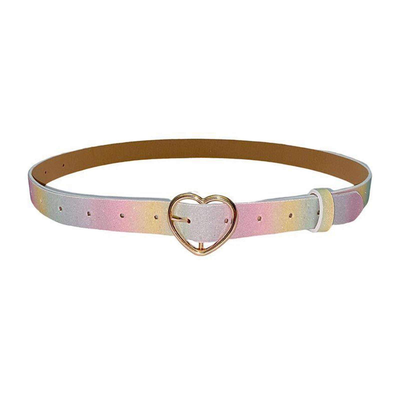 LIUZIKUN Rainbow Color Belts For Teens Girls Adjustable Heart Buckle Belt For Cowboy Cowgirl Teens Female Jeans Skirt Waistband