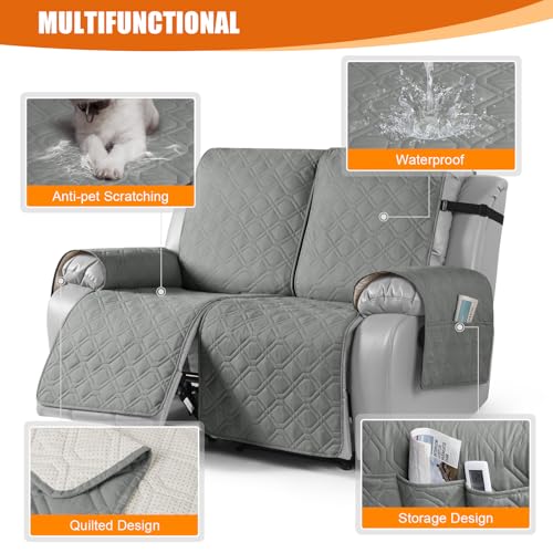 Image of VANSOFY Waterproof Recliner Loveseat Covers Washable, Gray,2 Seater | 1-Piece, Non-Slip with Elastic Straps, Sofa Cover with Pocket for Dogs, Pets