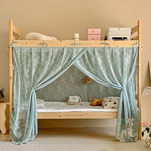 Lace 4 Corner Post Students Dorm Bunk Mosquito Net Bed Canopy Netting Students Bed Curtains for Student Dormitory School College (A-Green, One Size)