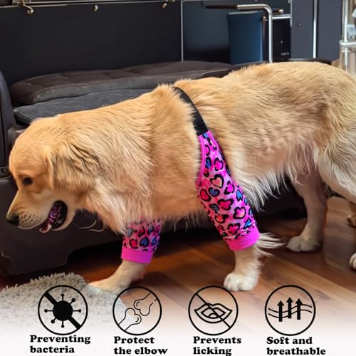 Image of Dog Elbow Wraps Knee Protector Pads Elbow Callus Treatment Sleeve for Wounds Front Legs Prevent Licking for Medium Large Dogs XL, Leopard