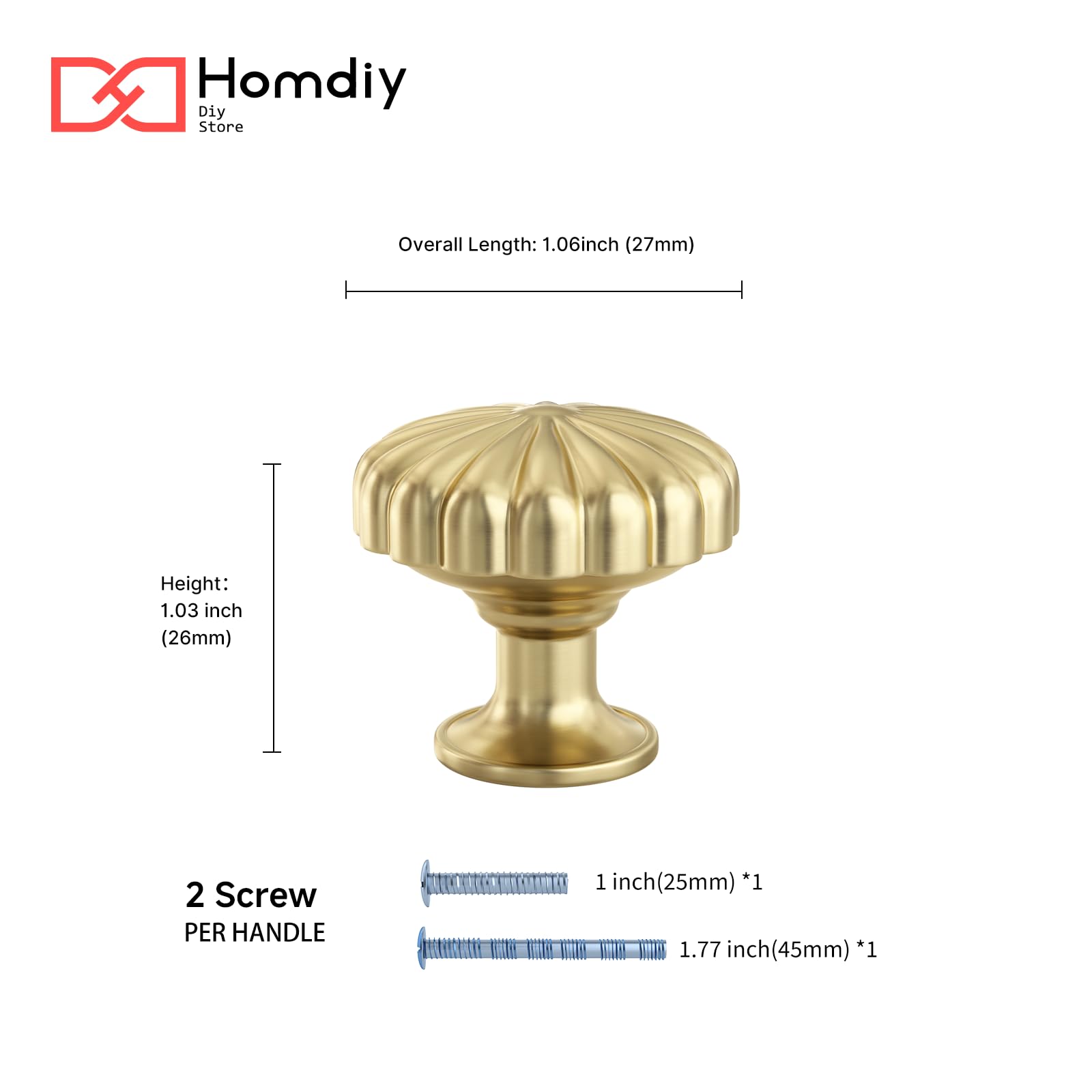 Boutons Tiroir Laiton Doré Homdiy - Lot De 25 - Diamètre 25 Mm - Alliage Zinc