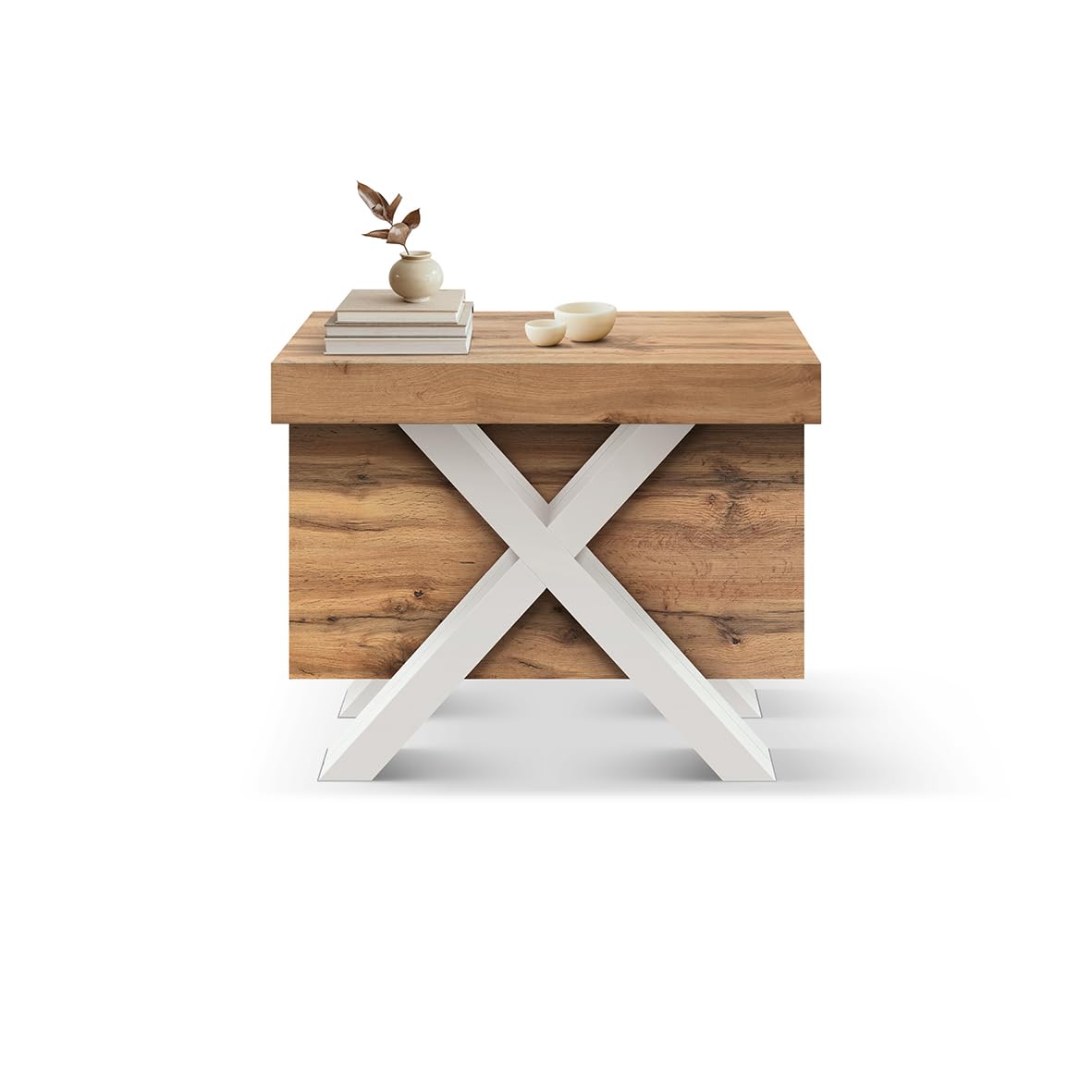 PAZZO DESIGN, Tavolo Consolle Allungabile Grazia con porta prolunghe e gambe bianche a X, Fino A 16 Posti, Cucina, Salvaspazio, Made in Italy, Da 45 A 402 Cm - id_2374