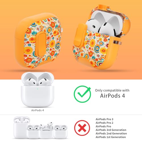Image of for AirPods 4 Case with Safty Lock & Phone Stand,Cute Floral Pattern Style | PC & TPU Dual Layer Protective Cover with Keychain & Cleaner Pen for Apple AirPod 4th Generation 2024 Women (Sunflower)