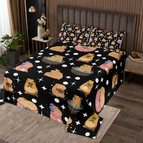 Funny Capybara Coverlet Set Twin Size Cute Kawaii Aniaml Bedspread Fashion Room Decor Geometric Star Polka Dots Quilted for Teens Gift Cartoon Capybara Bedspread with 1 Pillowcase