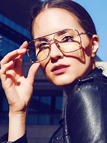 PORADAY Square Aviator Sunglasses for Men Women Fashion Oversized Pilot Sun Glasses Vintage Metal Frame Gradient Shades2