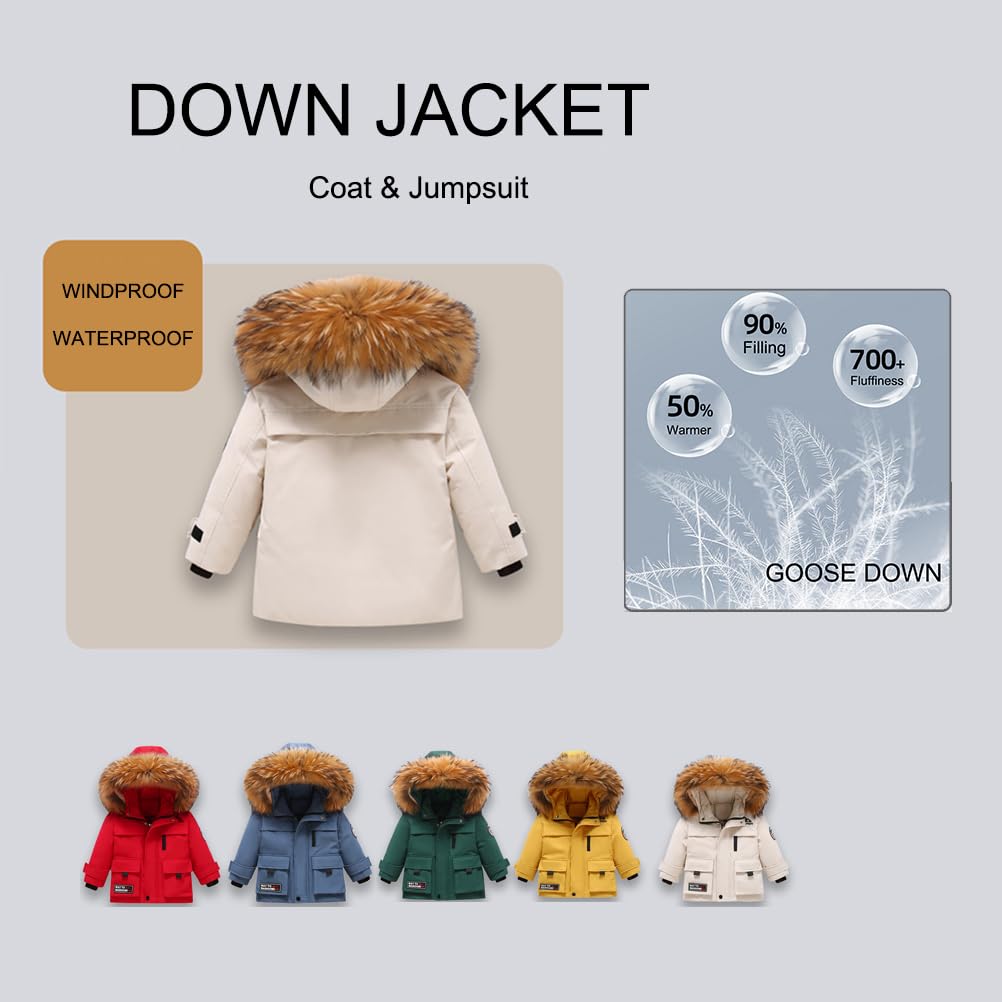 Trajes de Nieve para Bebé niña Invierno 2 Piezas Chaqueta con Capucha de Plumón Abrigo con Babero de Nieve Pantalones Niños Niñas Conjunto de Esquí Impermeable Ropa