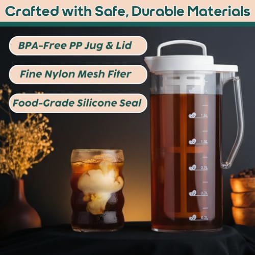 Image of InstaCuppa Cold Brew Coffee Maker 2.2L - BPA-Free Jug with Measurement Markings, Fine Nylon Mesh Filter, Airtight Lid, Leak-Proof V-Spout, Easy-Grip Handle, Iced Coffee Maker Pitcher