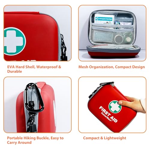 150 Pieces Mini First Aid Kit - Small Medical Kit with Hard Shell - Emergency First Aid Kit for Car, Travel, Home, Outdoor, Office, Camping, Hiking (Red) - Image 5