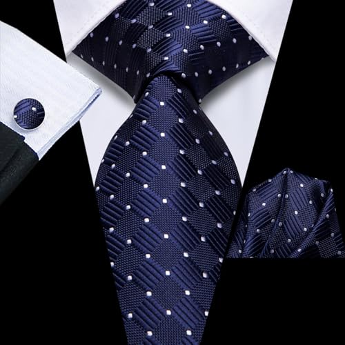 Image of Hi-Tie Men Silk Ties Set with Flower Lapel Pin Necktie Pocket Square Cufflinks for Tuxedo Wedding Business