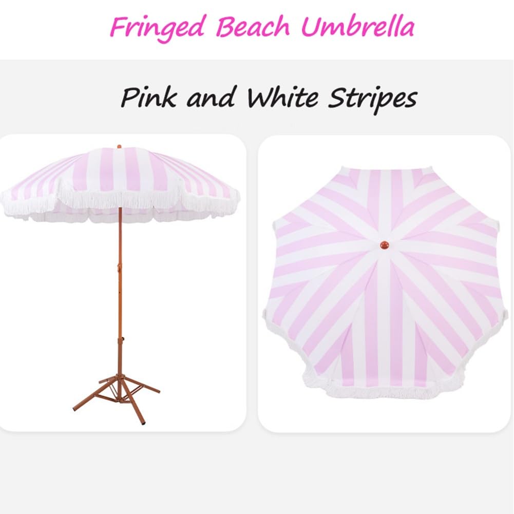 Sombrilla de Jardín Boho con Flecos de 200 cm, Parasol de Playa Toldo Portátil para Exteriores para Balcones, Piscinas